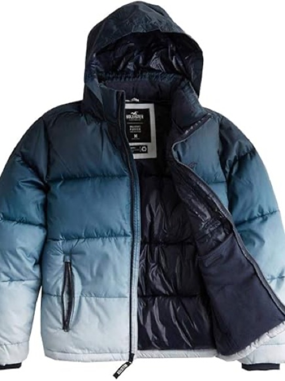 Hollister Men's Blue Ombre Gradient Puffer Jacket winter coat sz xs